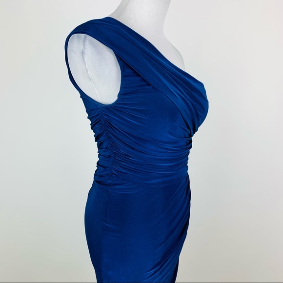 Eliza J Blue One Shoulder Ruched Cocktail Dress Sz 6 - Picture 5 of 12